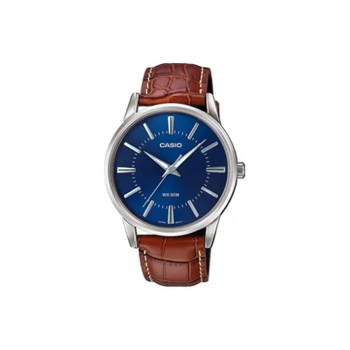 CASIO Кварцевый механизм Кожаный ремешок Часы Мужские Синий циферблат