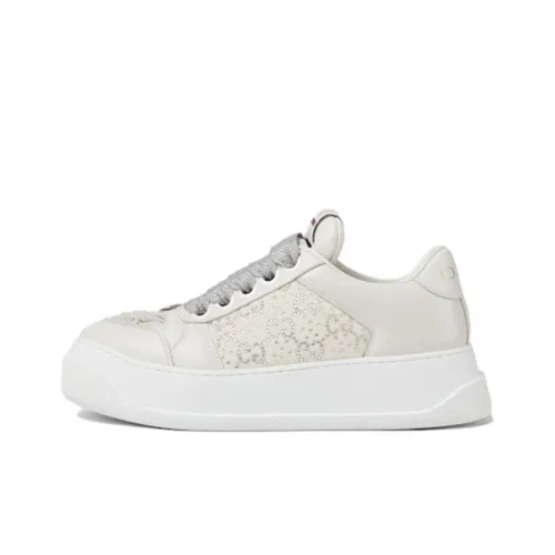 GUCCI Screener Потертый Обувь Низкие Кроссовки для Скейтбординга 4,2 см Женские Светло-Серый