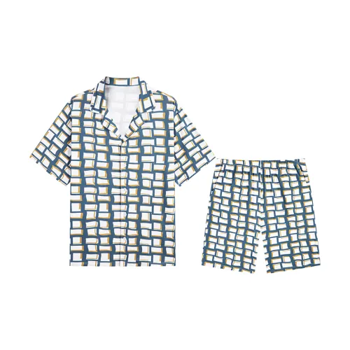 GXG Пижамный комплект Мужской Белый Подкладочная ткань Синяя Клетка