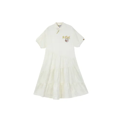 Сотрудничество B.DUCK Короткий рукав Платье Женское Экрю