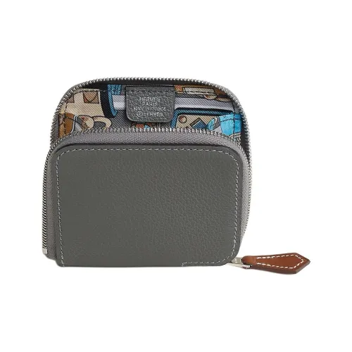 HERMES Silk'In Evercolor Телячья кожа Мелочь Кошелек Женские Meyer Серый Paradise Синий