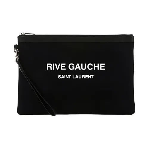 SAINT LAURENT Rive Gauche Хлопок Кожа Вставка Холст Сумка Clutch Унисекс Черный