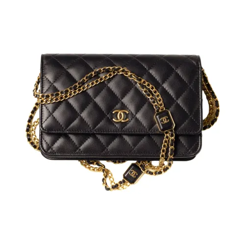 CHANEL WOC Овчина и Золото Металлические Детали Сумка через плечо Женская Черная