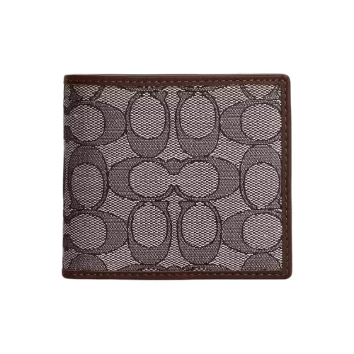 COACH ICONIC Жаккард с Гладкой Телячьей Кожей Кошелек Мини Мужской Серебряный Дуб Кленовый