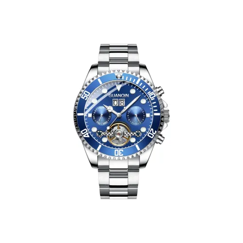GUANQIN GH17004 Механический механизм ремешок из нержавеющей стали часы для мужчин синий циферблат