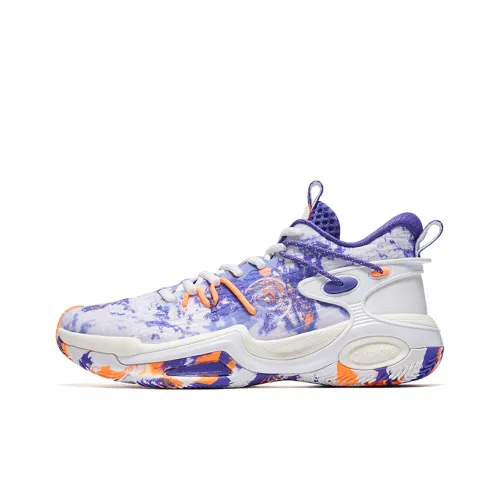 QIAODAN Grind 4 TEAM Slip-resistant Abrasion-resistant High-top Basketball Shoes Men's White Phantom Purple