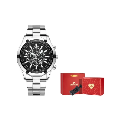 LIBER AEDON Наручные часы Кварцевый механизм Ремешок из нержавеющей стали Черный циферблат Мужские часы