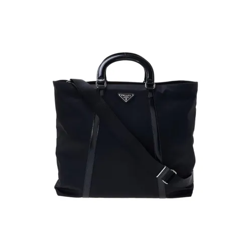 PRADA Нейлон с кожаными вставками Тоут Сумка Сумка для покупок Сумка через плечо Сумка Большая Женская Черная