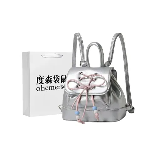 Dusen Kangaroo ПУ (полиуретан) Рюкзак Стандартный Розовый Серебристый Черный Белый