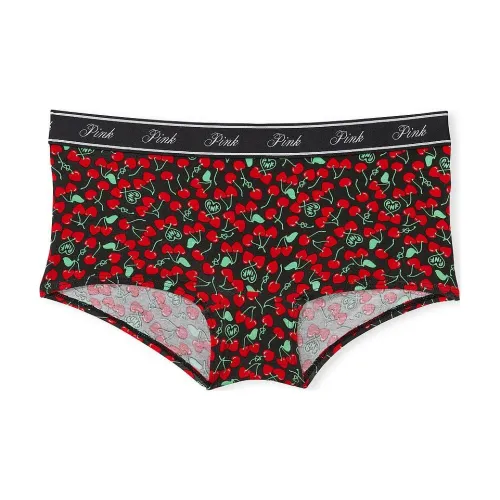 Victoria's Secret Розовый логотип Хлопок BOYSHORT PANTY PBCP Женское нижнее белье 1 упаковка Чисто черный Вишня с принтом