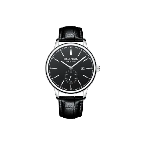 GUANQIN Кварцевый механизм Мужские часы Черный циферблат