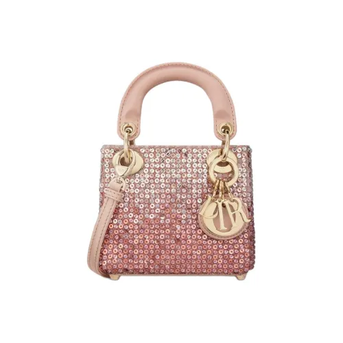 DIOR Сатин Вышивка Блестки Тоут Сумка Сумка для покупок Сумка Экстра мини Женская Розовая