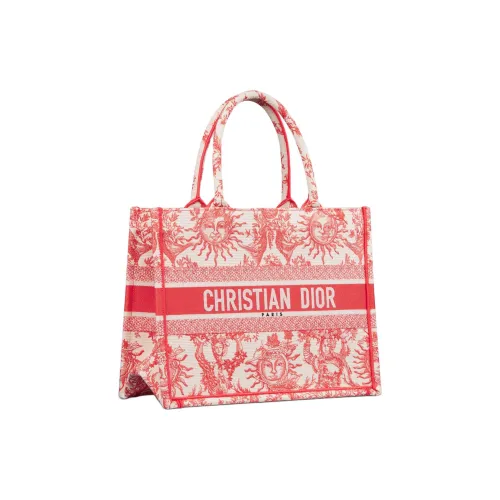 DIOR BookTote Вышивка Тоут Сумка Сумка для покупок Сумка среднего размера Женская Коралловый
