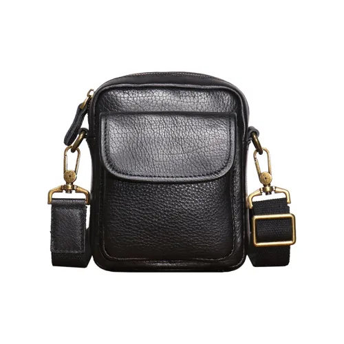 DOSRFINI Сумка через плечо из коровьей кожи маленькая мужская черная