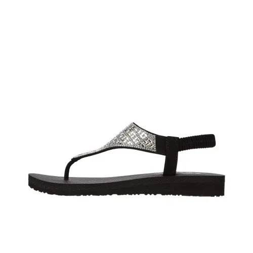 Skechers Meditation One Ремешок Сандалии Низкий Каблук Женские Черные