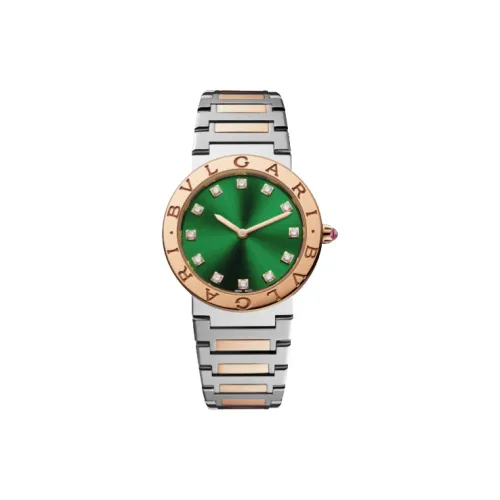BVLGARI Series Наручные часы Кварцевый механизм Нержавеющая сталь 18K Розовое золото Ремешок 33 мм Зеленый циферблат Женские часы