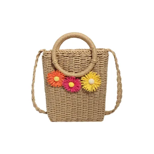 CHISIY Целлюлозный материал Пляжная соломенная сумка Сумка через плечо Сумка среднего размера Женская Светло-кофейный