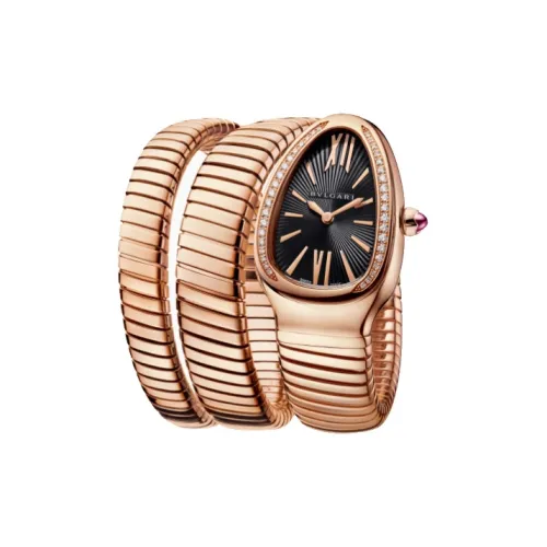 BVLGARI SERPENTI TUBOGAS Collection Женские часы Кварцевый механизм 18K Розовое золото Ремешок 35 мм Черный циферблат