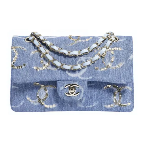 CHANEL Classic Flap CF Denim Flap Bag Envelope Bag Crossbody Bag Shoulder Bag Women's Light Blue