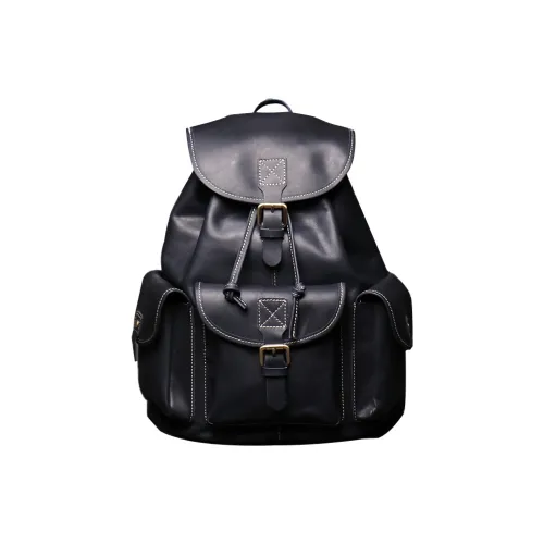 ROSEROOEN Рюкзак из крупнозернистой текстуры коровьей кожи Унисекс Глубокий черный Кофейный коричневый Винтажный коричневый