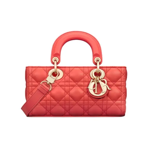 DIOR LADY D Joy Lambskin Сумка Lady Dior Сумка через плечо Сумка Маленькая Женская Коралловая