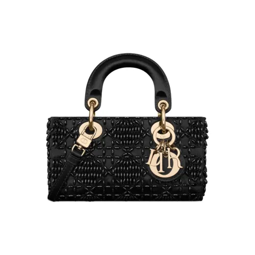 DIOR LADY D JOY Вышитый Сатиновый Плечевая Сумка через плечо Сумка Extra Mini Женская Черная