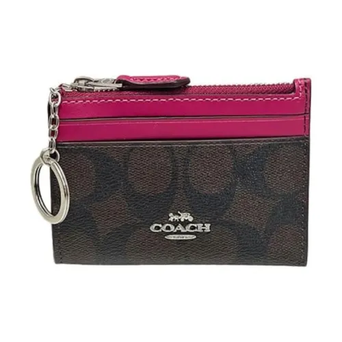 COACH Mini Id Skinny Холст с покрытием и гладкая кожа Document Wallet Картхолдер Мини Женские Коричневый Ярко-фиолетовый