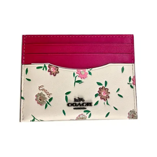 COACH Card Case Кожаный Кошелек для монет Держатель для карт Женский Белый и Розовый Красный
