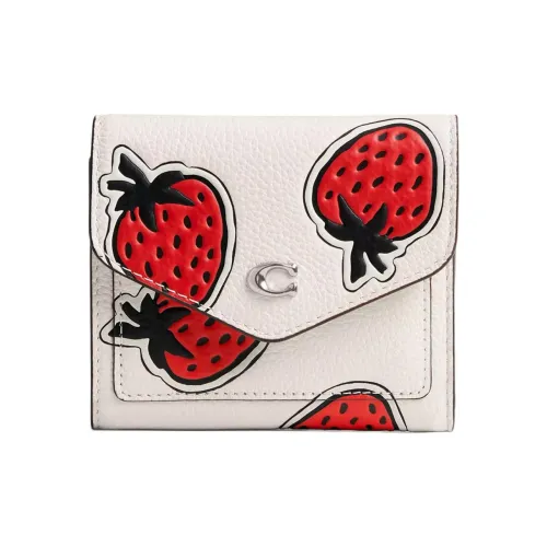 COACH Wyn Полированный Галька Кожа Кошелек Мини Женский Мел Белый Многоцветный