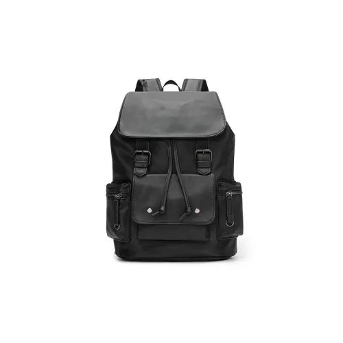 Slazenger Oxford Drawstring Solid Color Patchwork Students Backpack Men's Black