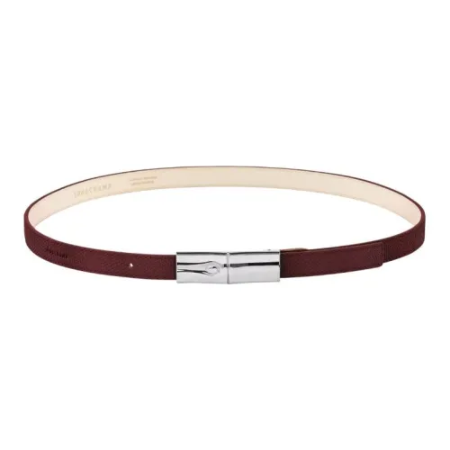 LONGCHAMP Micro Logo Design Smooth Clasp Leather Belts Women's Red Width 2CM