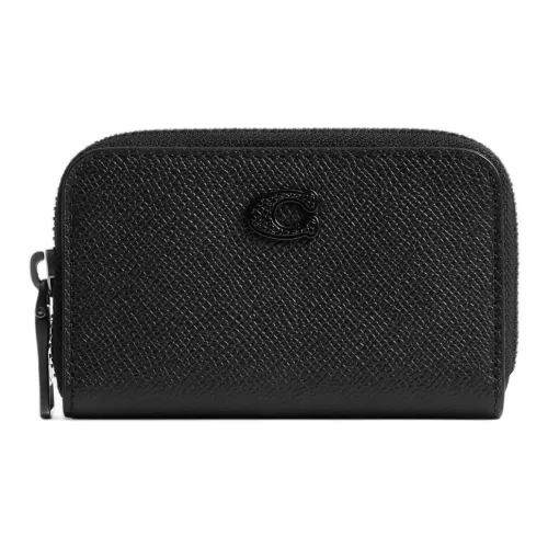 COACH Zip Around Кожаный держатель для карт Маленький Мужской Черный