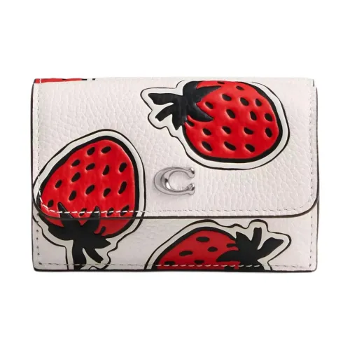 COACH Trifold Wallet Полированная Галька Кожа Trifold Wallet Мини Женские Меловый Разноцветный