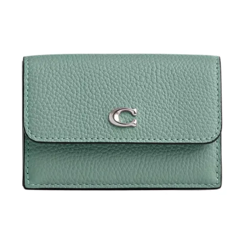 COACH Трехсекционный кошелек из кожи Pebble кошелек для монет мини женский зеленый
