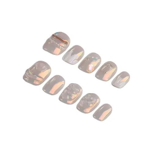 Yun Yue Joe Многоцветный Dream Fluid Diamond Chain Shell Dreamy Handcrafted False Nail Short LADDER Pink Purple Nude
