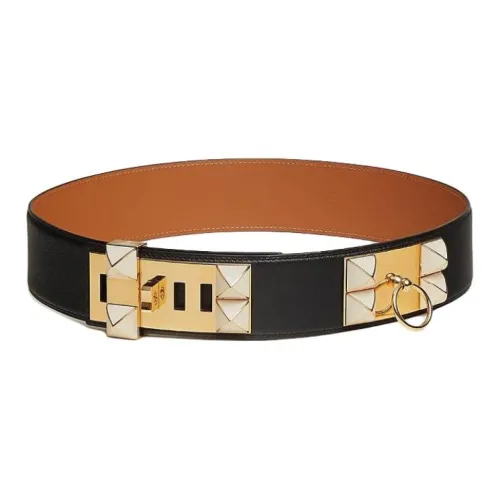 HERMES Логотип Sign Кожаные ремни Женские Черный