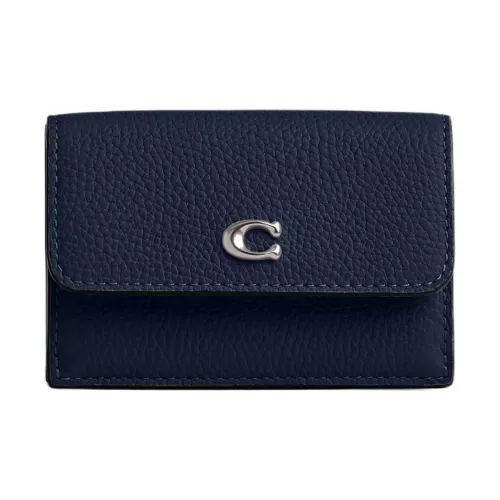 COACH Трехсекционный кошелек из кожи Pebble кошелек для монет кошелек мини женский темно-синий