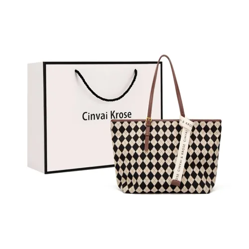 CinvaiKrose PVC Тоут Сумка Сумка для покупок Сумка Сумка через плечо Большая Женская Шахматная доска Темно-коричневый