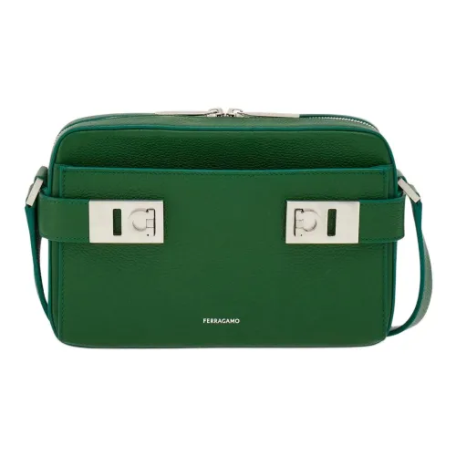 Ferragamo Gancini Hammered Текстура Телячья кожа Сумка через плечо Сумка на плечо Мужская Лесной зеленый