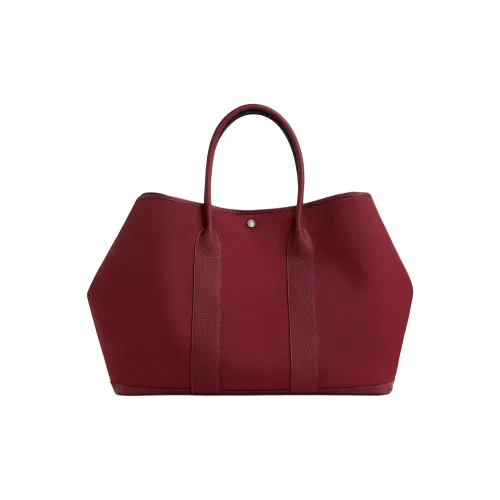 HERMES Garden Party Холст с Negonda Телячья кожа Садовая сумка холщовая сумка женская сумка Черный HERMES Красный