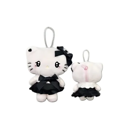 Sanrio Hello Kitty SK Japan Heart Eyes Black Ribbon Plush Doll Pendant 13cm Body Length