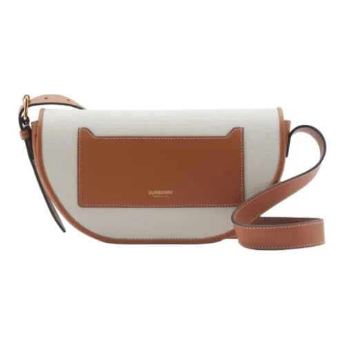 Burberry Хлопок Canvas Телячья кожа Сумка через плечо Маленькая Женская Рыжевато-коричневый