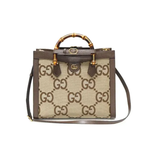 GUCCI Diana Холст с кожей Сумка из холста Сумка через плечо Сумка среднего размера Женская Коричневая