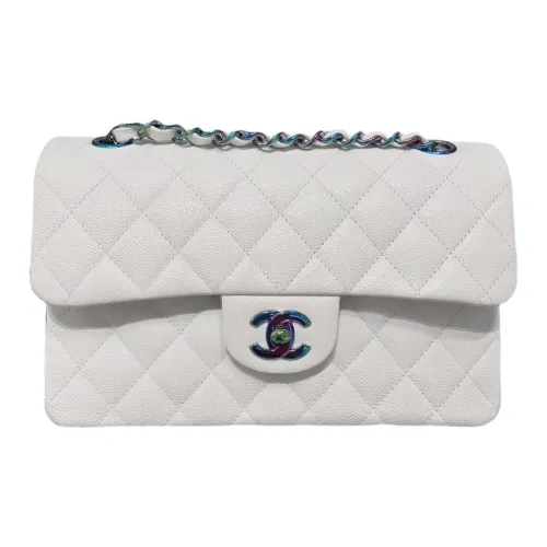CHANEL Classic Flap CF Тисненая Телячья Кожа Сумка через плечо Маленькая Сумка на плечо Женская Белая