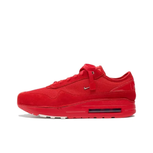 Jacquemus x Nike Air Max 1 Shock Absorbers Slip-Resistant Low Top Air Cushion Casual Running Shoes Women's Red Джекемус x Nike Air Max 1 Shock Absorbers Противоскользящий Низкий Топ Air Cushion Повседневные Беговые Кроссовки Женские Красные