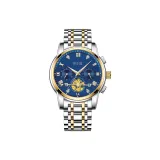 Стальной ремешок, синий циферблат, цвет