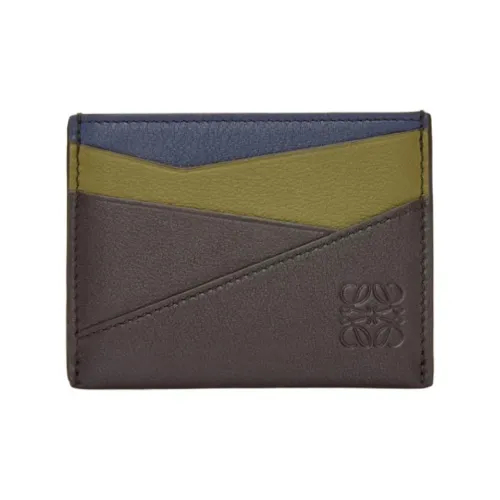 LOEWE Пазл Коровья кожа Держатель для карт Мужской Оливковый и Темно-коричневый