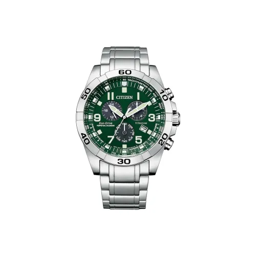 CITIZEN Светильник Кварцевый механизм Титан Ремешок Часы 43 мм Мужские часы Зеленый циферблат