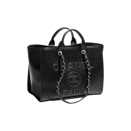 CHANEL Телячья кожа Тоут Сумка Сумка для покупок Сумка на плечо Сумка Большая Женская Черная