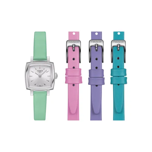 TISSOT LOVELY SUMMER SET Collection Кварцевый механизм Женские часы 20 мм Серебристый циферблат Корпус из нержавеющей стали Кожаный ремешок